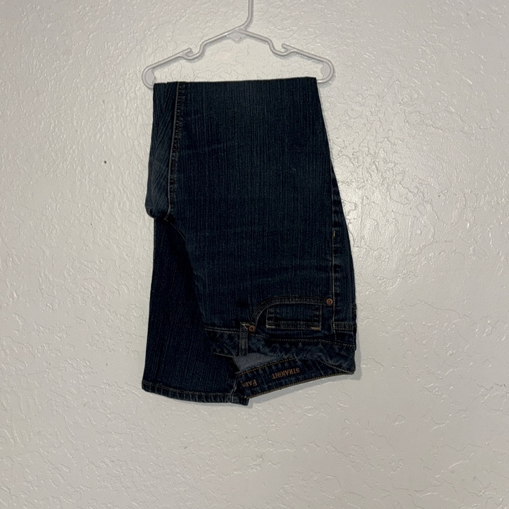 No hole jeans. Straight. Size 14. From Faded Glory. Worn twice. Dark blue.